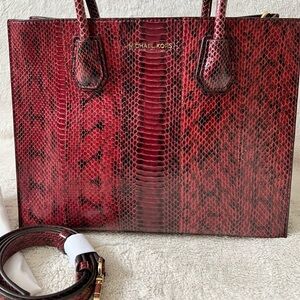 Michael Kors (Large) Burgundy Snake Print Satchel